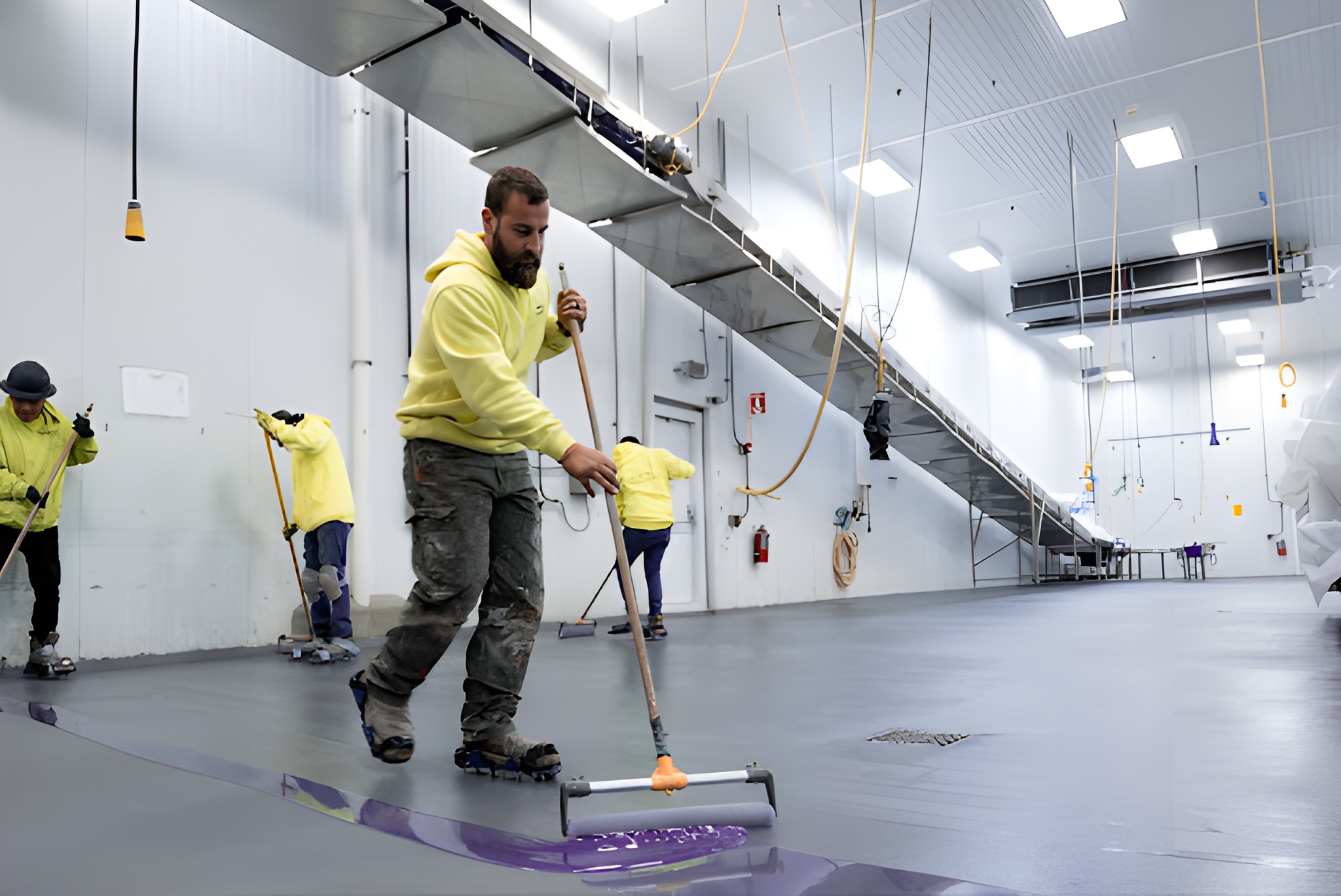 FCG industrial facility floor coating — glossy epoxy in a large commercial space